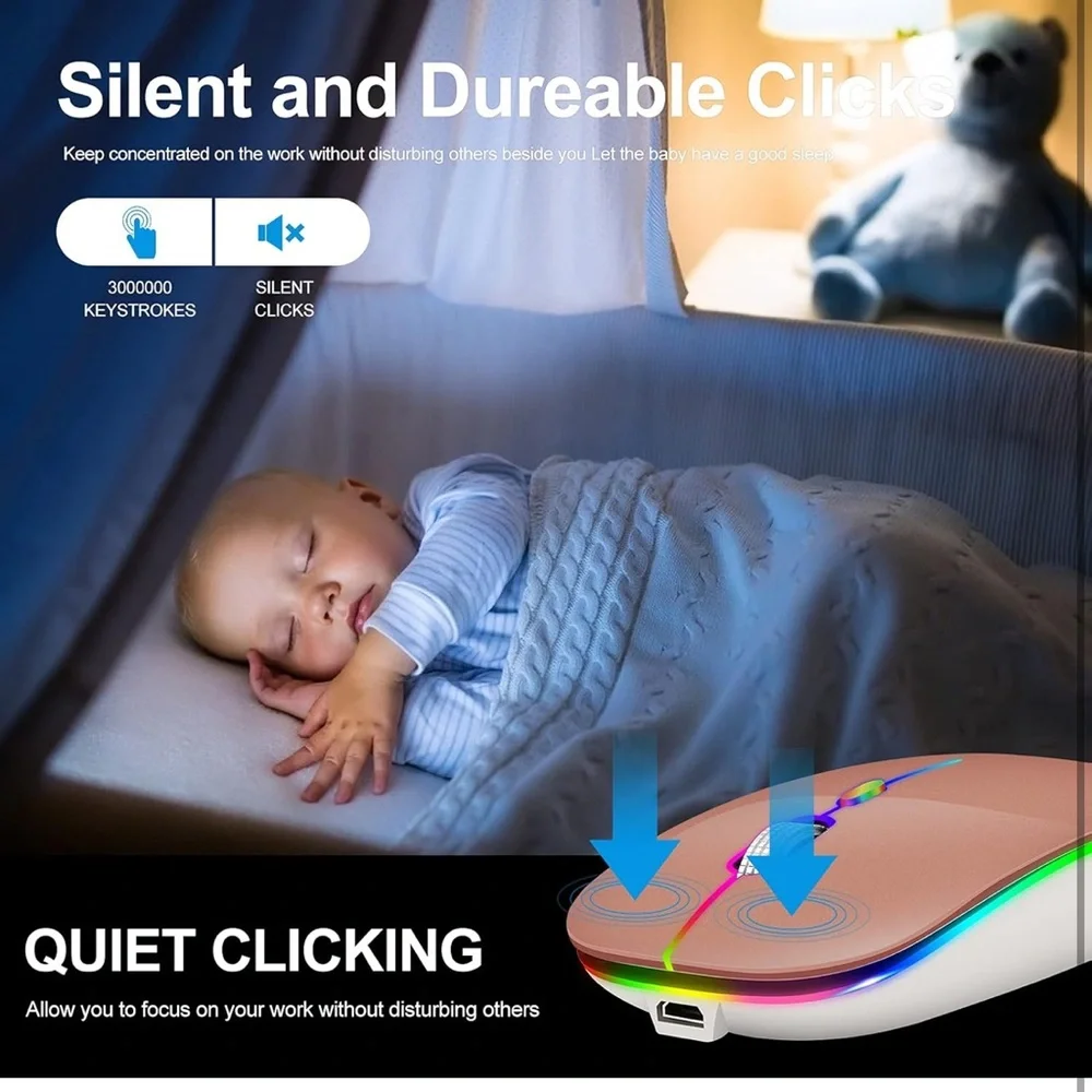 LED Rechargeable Bluetooth Wireless Mouse for MacBook, iPad & Laptops Rose Gold